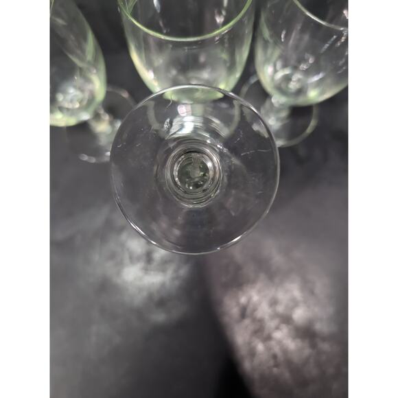 Footed Vintage Glass Juice Set, Floral Etched Blown Glass, UV Reactive, Set of 4 - Picture 7 of 10